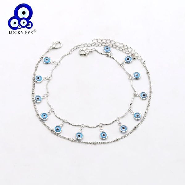 

anklets lucky eye turkish evil tassel anklet gold silver color 2 layer foot chain ankle bracelet adjustable for women girls le588, Red;blue