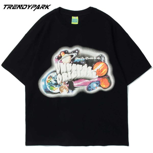 T-shirt dos homens 3D universo planetas impressos verão manga curta hip hop de algodão enorme casual harajuku streetwear top tshirts 210601