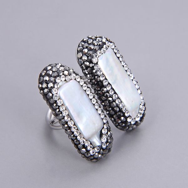 

guaiguai jewelry white biwa pearl black macersite cz ring for women real lady fashion jewellry, Golden;silver