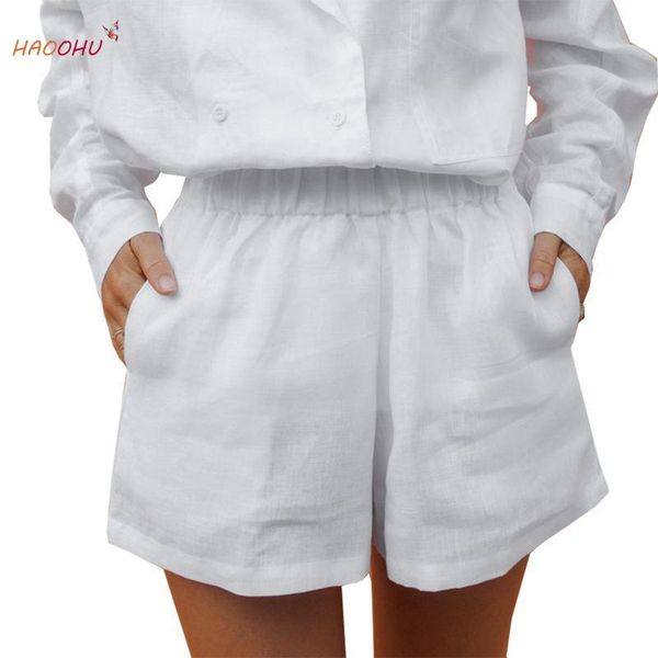 

women's shorts beach loose solid color wide leg cotton linen woman clothes elastic waist urban streetwear high street 2021 casual, White;black