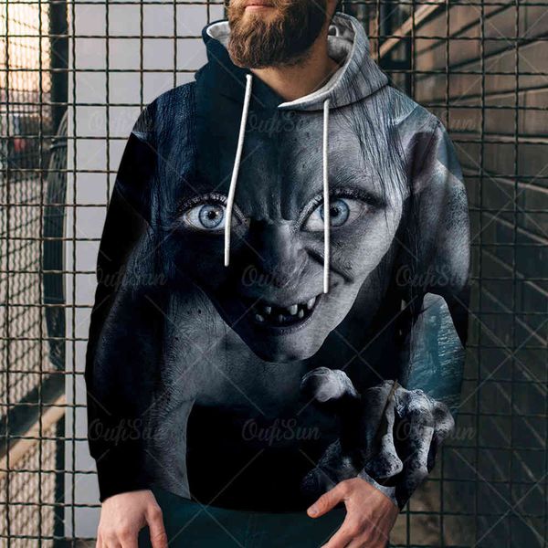 

2021 spring and autumn popular fashion horror seri men's hoodie street trend sports 3d sweatert99m, Black