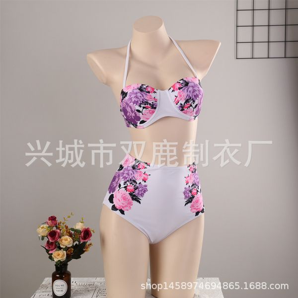 

fashion fixed print hard pack women's bikini swimsuit open back, White;black