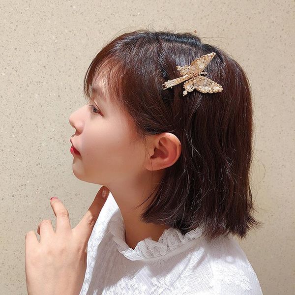 

other misananryne 1 pc korea style hair pins cute butterfly rhinestone duckbill clip for girl women fashion accessories, Golden;white