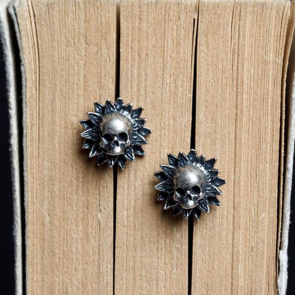

sterling silver skull skeleton post stud earrings men women a1419, Golden;silver