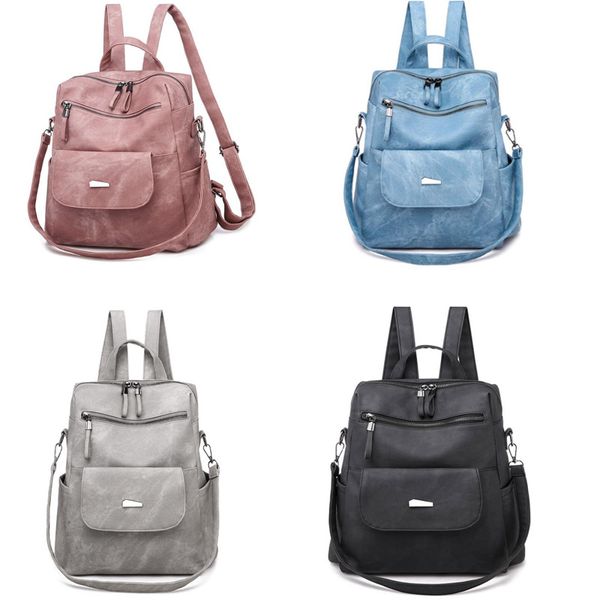 

dhl30pcs backpack women pu retro large capacity double zipper sport cross body bag mix color