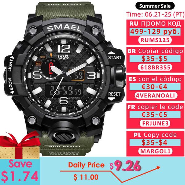 SMAEL Marke Männer Sport Uhren Dual Display Analog Digital LED Elektronische Quarz Armbanduhren Wasserdicht Schwimmen Militär Uhr X0625