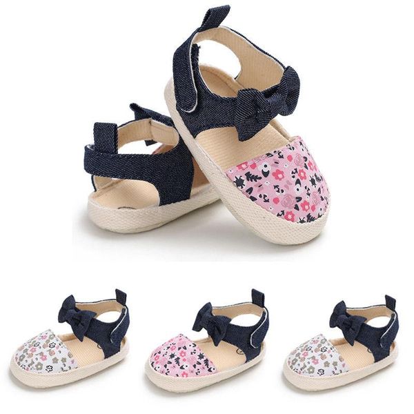

sandals summer cute toddler kids baby girl bowknot floral print shoes cotton flat with heel hook 3 style outfit 0-18m, Black;red