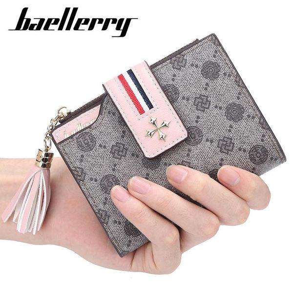 

wallets 2021 baellerry fashion women short design female wallet zipper card holder beautiful floral purse portomonee, Red;black
