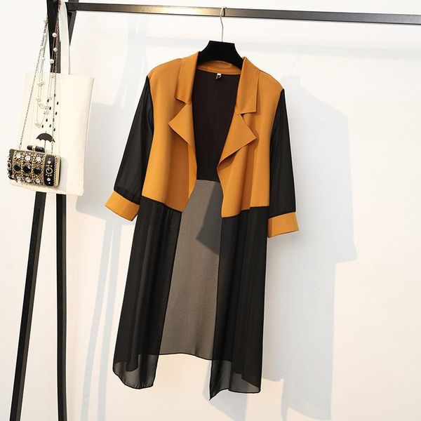 

plus size outerwear & coats 2021 summer big 4xl korean women's cardigan loose thin female stitching black casual sunscreen shirt jacket