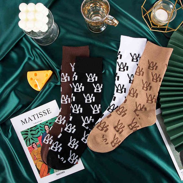 

socks women's high tube spring king letter korean version versatile net red pile, Black;white