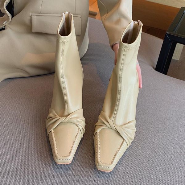 

boots women ankle short autumn fashion 2021 modern female casual square toe low heels shoes for ladies zippers, Black