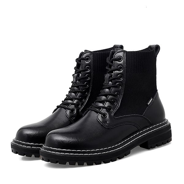 

dress shoes luxury boots socks slip design genuine leather for men ankle motorcycle fashion plus size38-46 jppq, Black