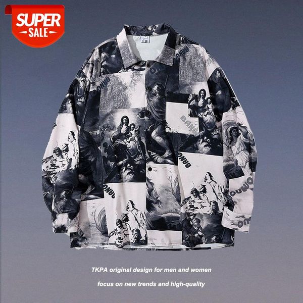 

tkpa goethe style portrait oil painting stitching men's long-sleeved shirt couple jacket #xt8o, White;black