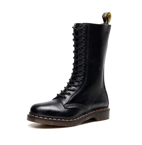 

boots 2021 autumn women's high famale winter shoes on thick heels leather, Black