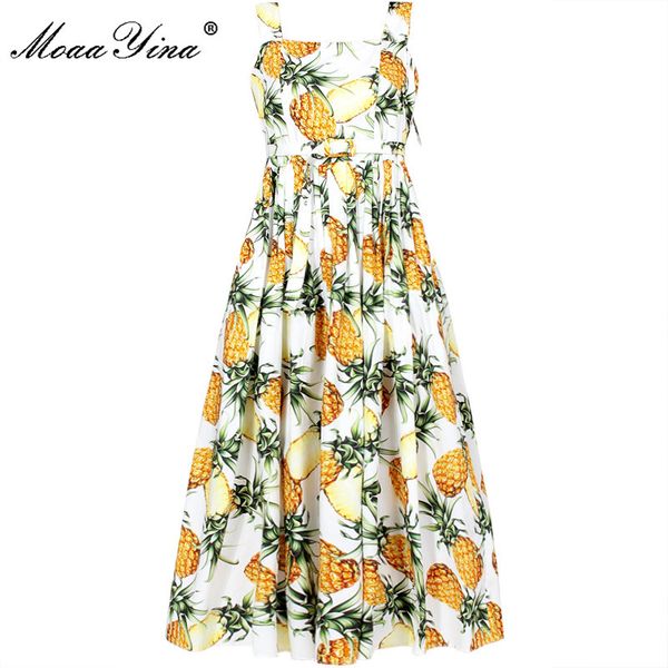 

bohemian vacation dress women's summer fashion spaghetti strap pineapple print runway elegant party 210524, Black;gray