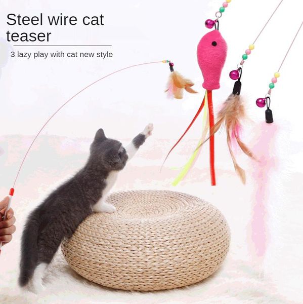 

piece set cat interactive toy stick feather small bell high toughness two-color line funny supplies toys