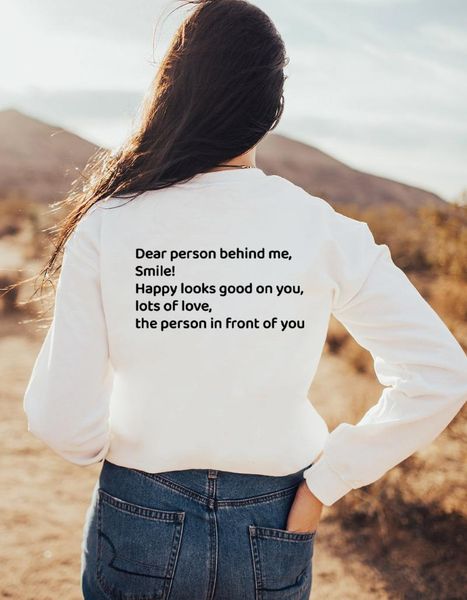 

women's hoodies & sweatshirts dear person behind me smile [back print] funny sayings sweats positive pullovers women casual cotton vint, Black