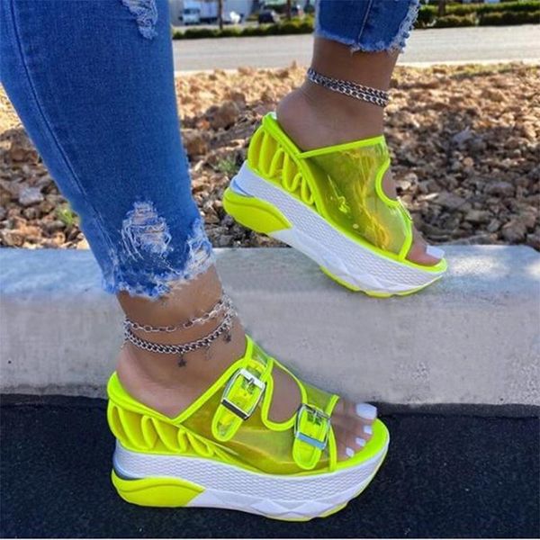 

shoes woman 2021 high heels sandals fashion transparent buckle-strap wedges for women soft ins platform non-slip, Black