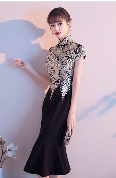 

ethnic clothing 2021 chinese dress novelty cheongsam women qipao exquisite gold embroidery formal evening party elegant retro, Red