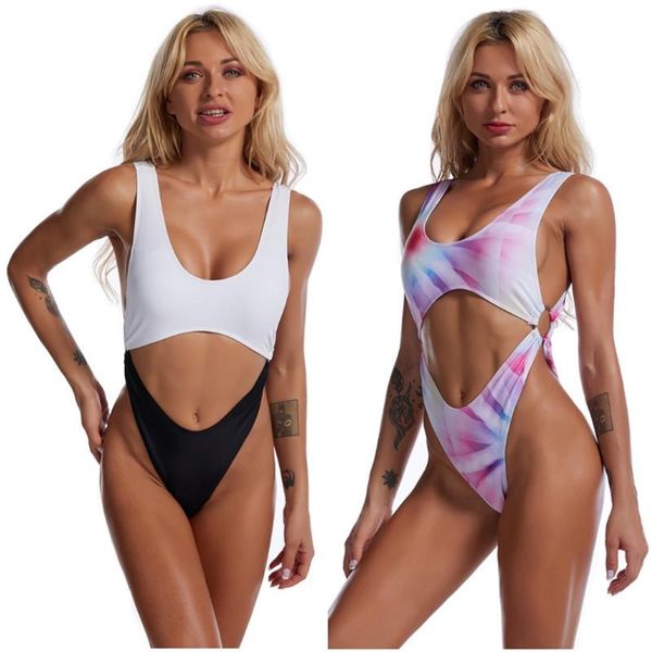 

one-piece suits 2021 belly color matching hollow hoop bikini swimsuit