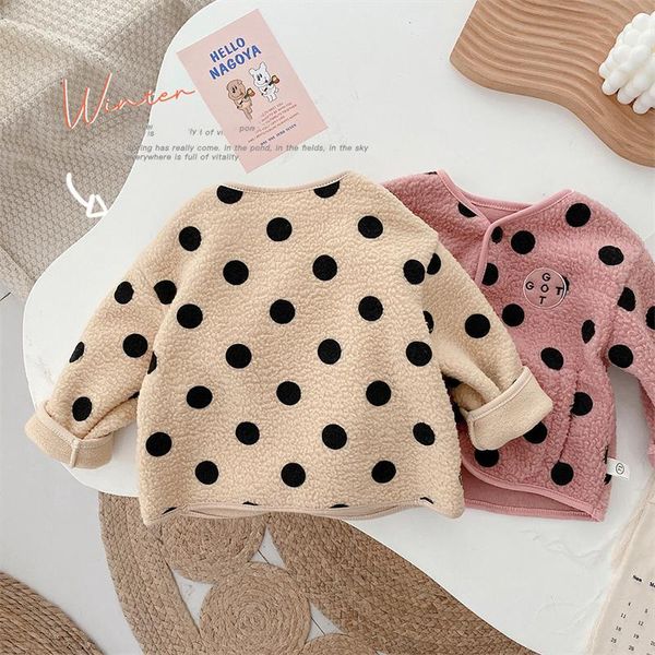 

jackets girls boys coat jacket plus velvet thicken 2021 dots warm winter outerwear christmas gift cotton fleece kids children's clothes, Blue;gray