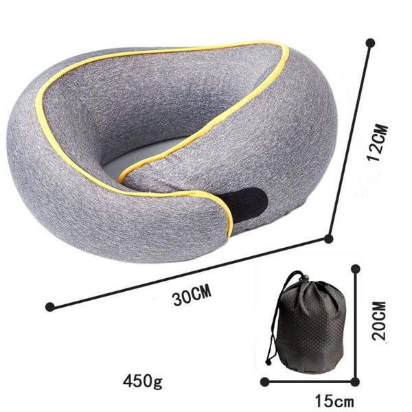 

pillow travel u-shaped space memory foam slow rebound gray office nap neck can be stored