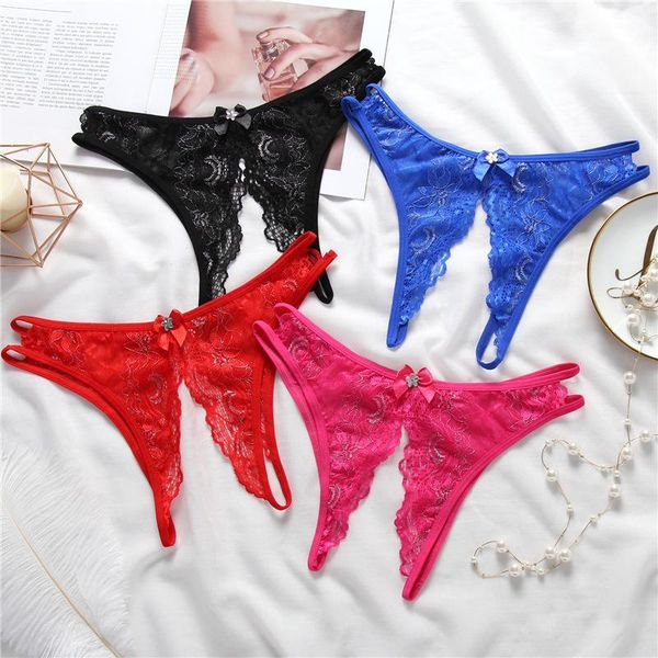 

women's panties hollow crotchless underwear lace sheer lingerie thongs ladies girls briefs underpant see through, Black;pink