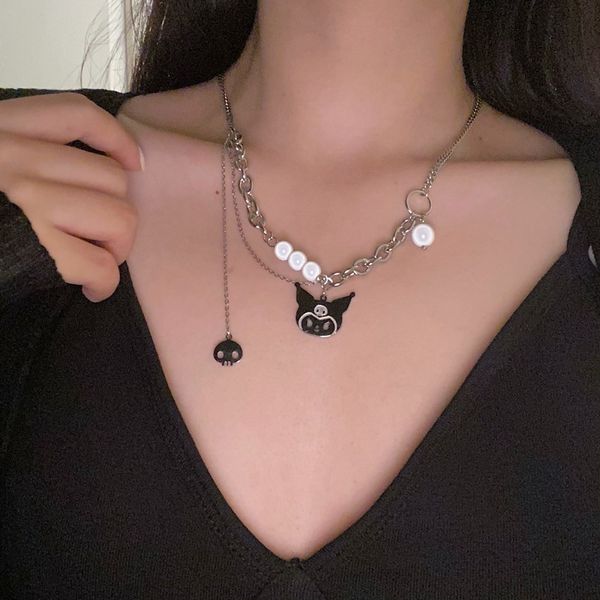 

pendant wind fashion kulomi pendant reflective bead steel necklace women's indifference wind personality hip hop clavicle chain, White