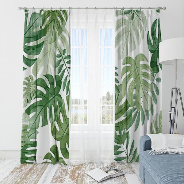 

curtain & drapes finel 3d printing tropical leaves shading curtains for bedroom in the living room windows home decoration