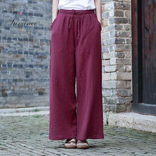 

women's pants & capris suvance 2021 spring summer casual linen 6 solid color women vintage long bxf-2371, Black;white