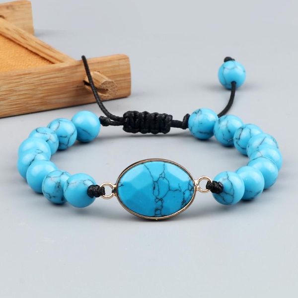 

beaded, strands 8mm blue turquoises natural stone bracelet charm oval rhombus pendant bracelets women fashion bangles jewelry gift for coupl, Black
