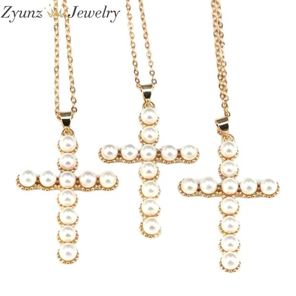 

5pcs, pearl shell pendant necklaces for women gold color cross necklace with jewelry gifts, Silver