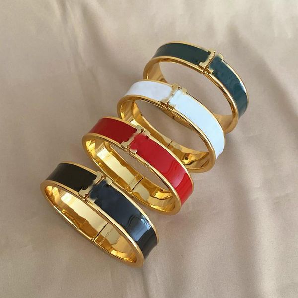 

bangle brand 2021 genuine 4 colors bracelet enamel glaze inlay double metal t letters minor design brass plated 18k gold, Black