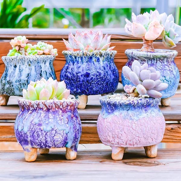 

1pc ceramics flower vase stoare succulent pots hand-pinch controlled burst flow glaze breathable creative ceramic vases