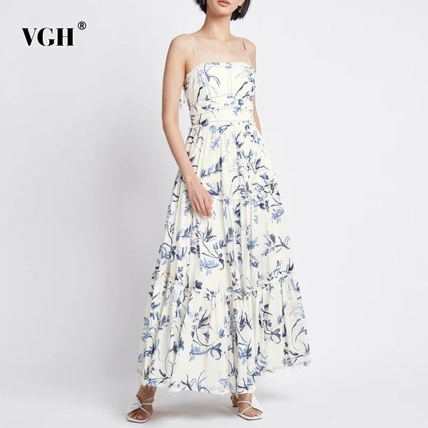 

vintage print sling dress for women square collar sleeveless high waist casual maxi dresses female summer fashion style 210507, Black;gray