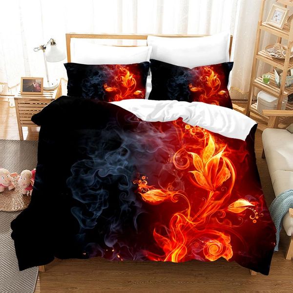 

bedding sets fire flower red set fantasy fashion 3d print comforter luxury  king single size duvet cover home textile decor
