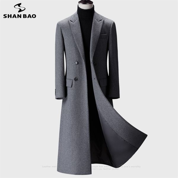 

winter over the knee long men's fashion slim wool coat luxury business gentleman youth thick warm wool coat 211119, Black