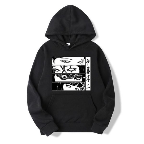 

cartoons anime junji ito fashion eyes print hoodies men/women fashionable loose hoodie male retro style hooded sweatshirts men's &, Black