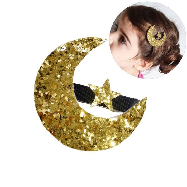 

hair accessories 1pc glitter gold moon and star hairclips little girls clips baby for kids kit heart party clippers gift, Slivery;white