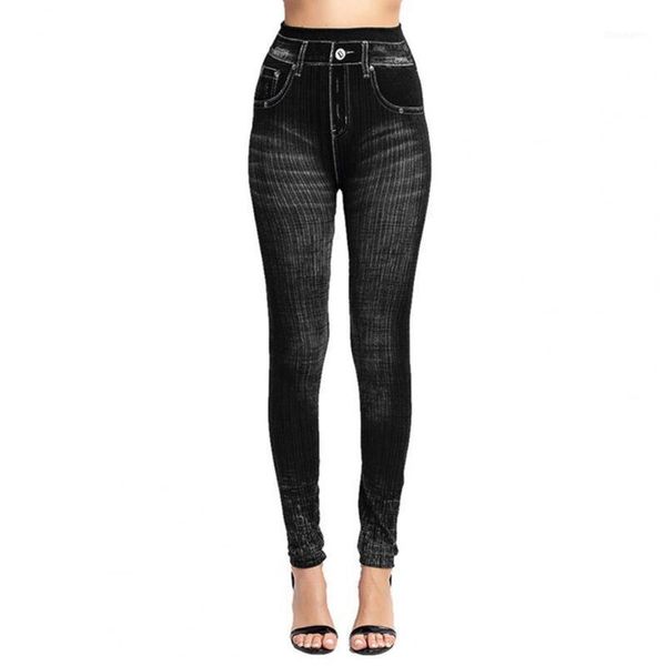 Calça feminina capri imitação jeans legging estampada super elástica feminina cintura alta bulift skinny cropped streetwear regular 2021