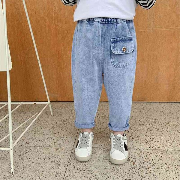 

autumn boys casual loose denim pants girls 2 colors all-match jeans 1-6y 210708, Blue