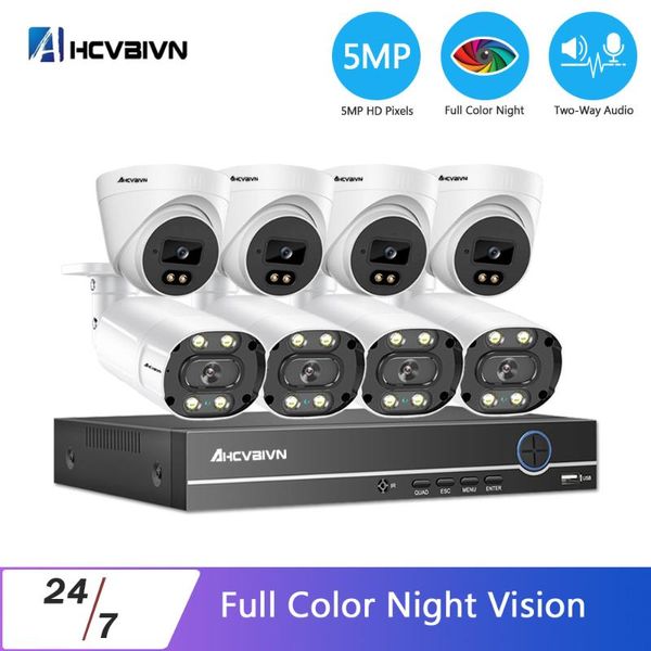 

two-way audio hd 5mp cctv 8 cameras outdoor waterproof security video surveillance ip camera system set 8ch poe nvr kit onvif wireless kits