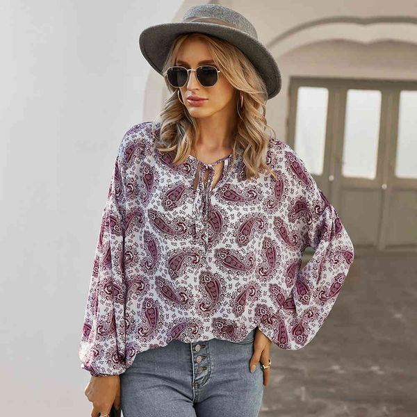 

women spring summer pullovers blouse casual printing o-neck loose womens chiffon blouse shirts 210524, White