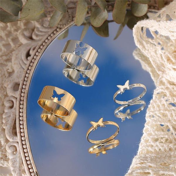 

cluster rings modyle trendy gold butterfly for women men lover couple set friendship engagement wedding open 2021 jewelry, Golden;silver