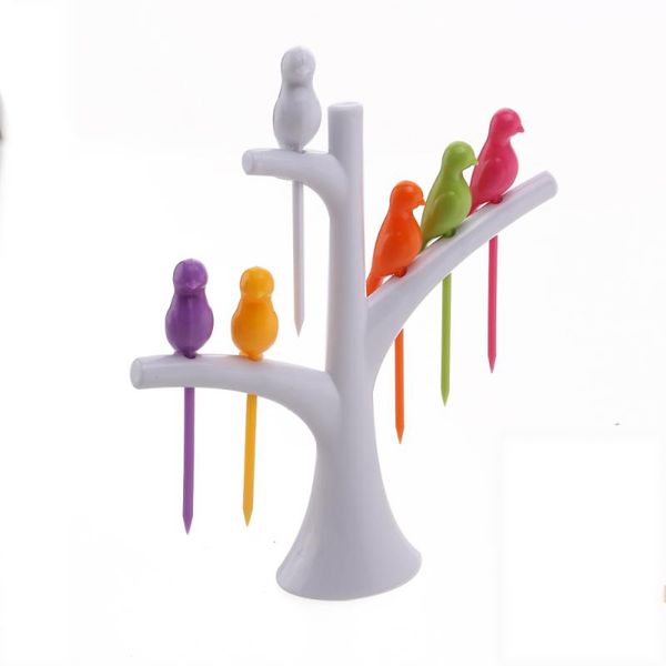 

tree and bird shaped plastic toothpick fruit fork (white) forks