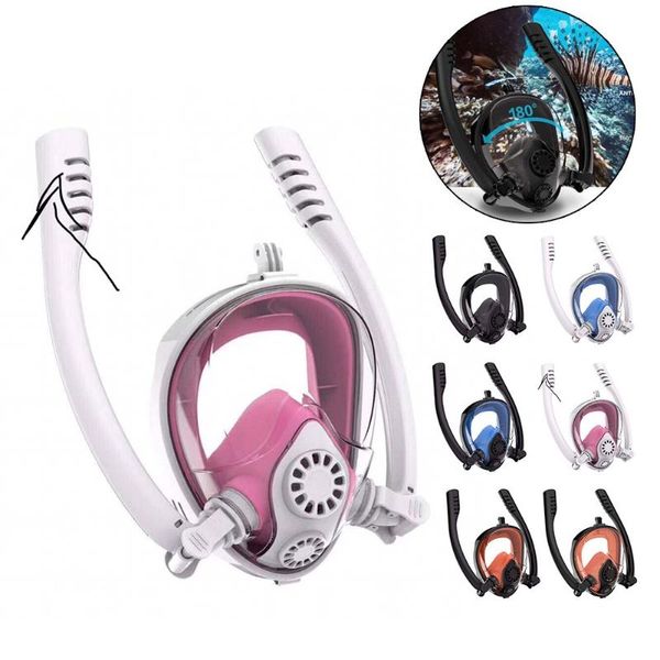 

diving masks underwater scuba snorkeling mask full face anti-fog dual tube waterproof respiratory swimming goggles for adult