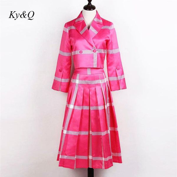 

two piece dress fashion striped print suit coat + pleated skirt s-3xl 2-piece set elegant rose red party costume xxxl 2021, White