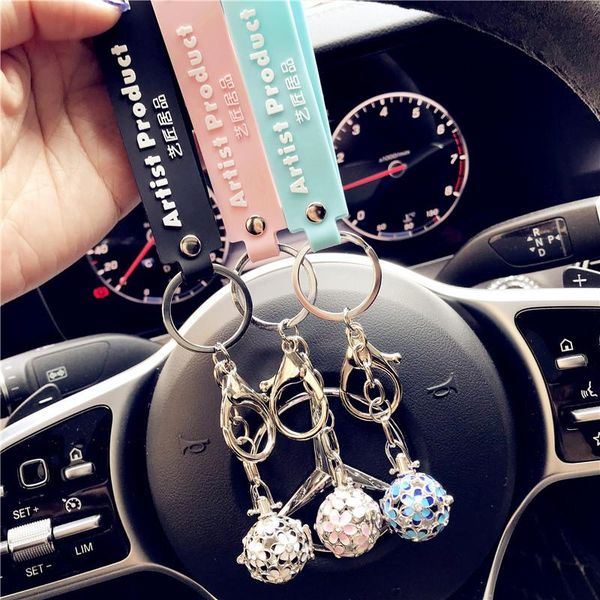 

keychains 2021 pure copper bell lovely japanese keychain colorful flowers blessing key chain bag hanging ornaments trinket ring, Silver