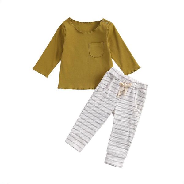 

clothing sets born baby boys 2-piece outfit set long sleeve pocket +striped pants for kids, White