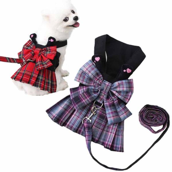 Colares colares de cachorro pequenos filhote de cachorro gato roupas arnês coleira ajustável xadrez bowtie pet vestido vestido para cães médios gatos chihuahua